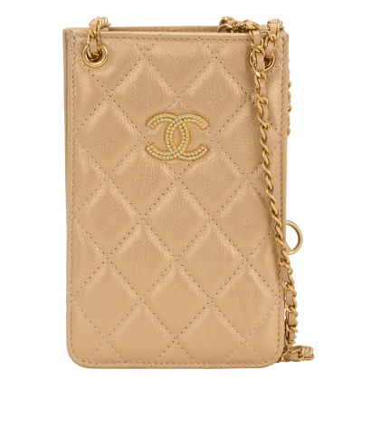 CC Charm Phone Holder Crossbody, &pound;850, Handbags, Gold, Leather, Front view